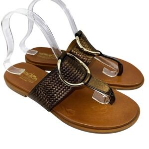 Coach And Four Leather Metallic Brown Sandals Gold Ring Made in Italy Size 8.5